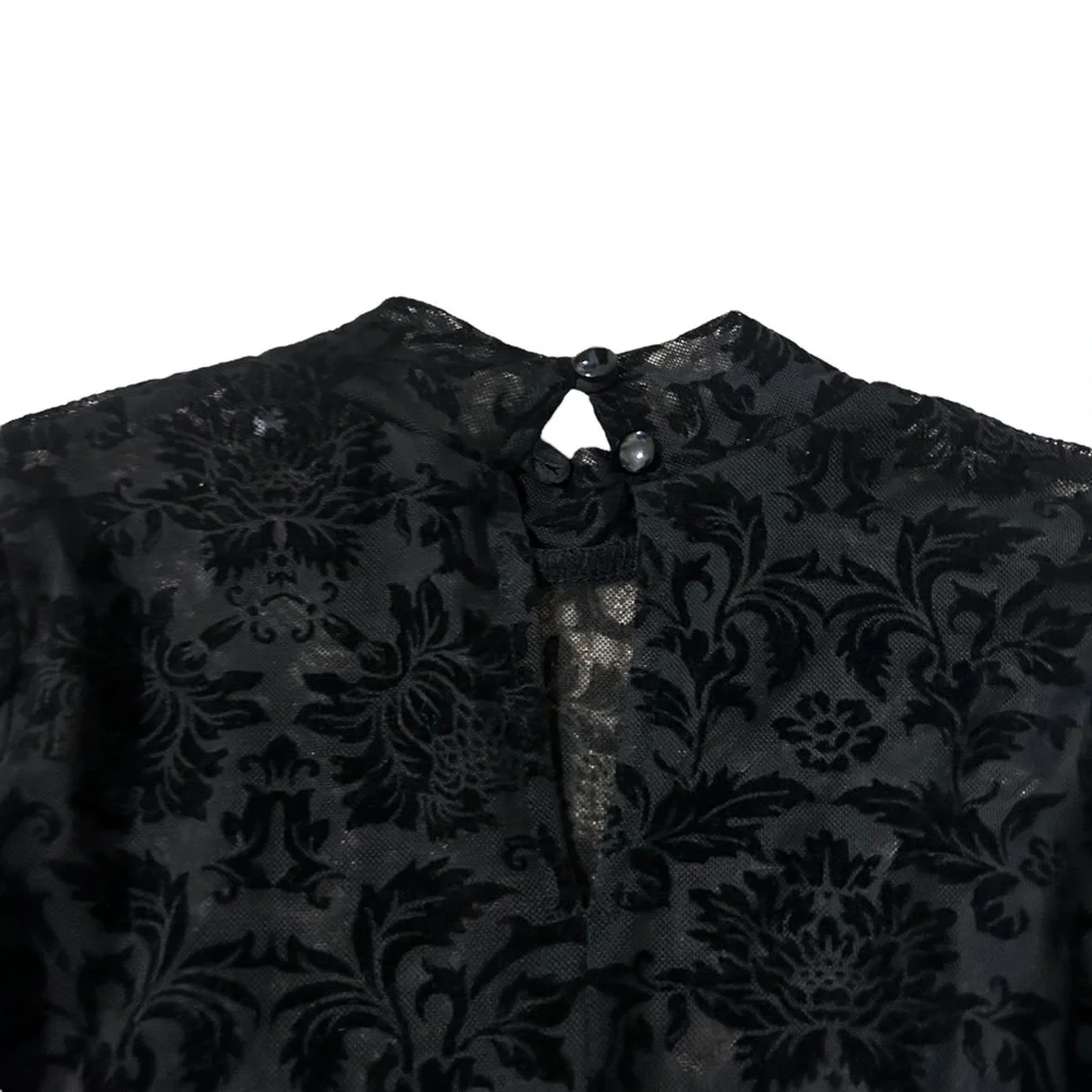 || NEW || Motel Black Floral Sheer Fitted Cropped Long Sleeve Women’s XS - Picture 6 of 7